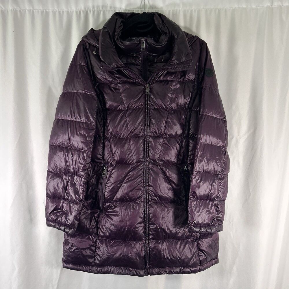 Andrew Marc Duck Down Jacket Women's Large Purple 650 Fill Power Packable Hooded